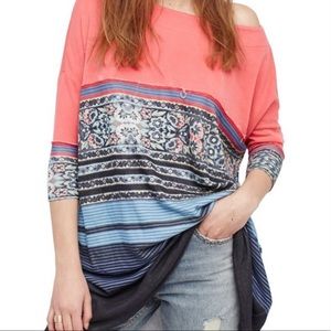 Free People Stepping Out Boho Tunic Shirt Dress Floral Stripes Size Small